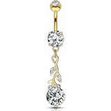 Navelpiercing glimmend blad met grote CZ steen gold plated