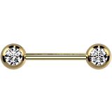 Piercing titanium gold plated dubbele steen wit 14mm