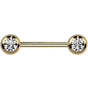 Piercing titanium gold plated dubbele steen wit 14mm