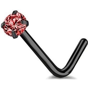 Neuspiercing  zwart rond 3 mm met rode steen