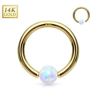 14 kt. piercing hoop ring goud met opal steentje 0.8x8mm