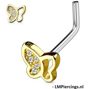 Neuspiercing vlinder met halve glitter vleugel goud kleur