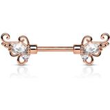 Tepelpiercing sier met steen rose gold plated