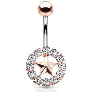 Navelpiercing Star With Crystal rounds rose goud