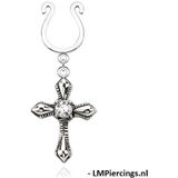 Fake tepelpiercing Cross Dangle with Small CZ Clip On