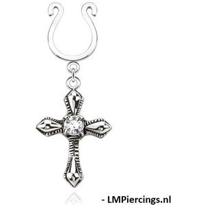 Fake tepelpiercing Cross Dangle with Small CZ Clip On
