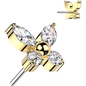 Piercing butterfly gemmed push in 1.2x8 goud