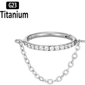 Piercing clicker titanium single lined met ketting 1.2x8