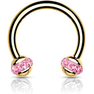 Piercing horseshoe rond gold plated met roze steen