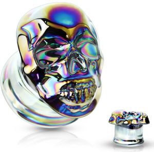 12 mm double flared plug skull multi kleur