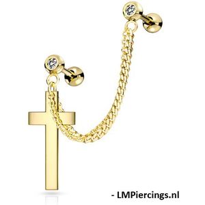 Helix piercing ketting met massief kruis hanger gold plated