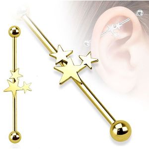Industrial piercing sterren gold plated
