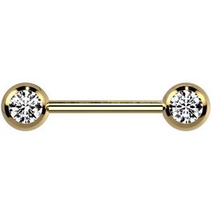 Piercing titanium gold plated dubbele steen wit 12mm