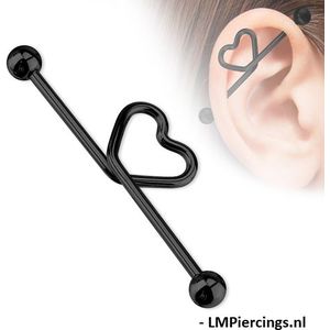 Industrial piercing hartje zwart