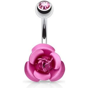 Navelpiercing metalen roos roze