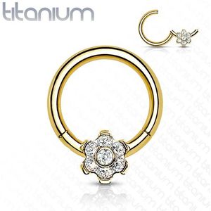 High Quality titanium clicker front flower gemmed 1.2x8mm gold plated