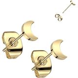 Oorbellen titanium plat maantje gold plated