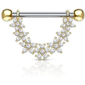 Tepelpiercing CZ flower lined gold plated