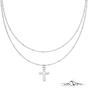 Ketting  cross met Petite Beads dubbel laags - Zilver