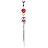 Navelpiercing CZ hart langer hanger rood