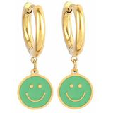 Oorring hanger groene smiley - goud