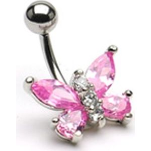 Navelpiercing vlinder roze/wit