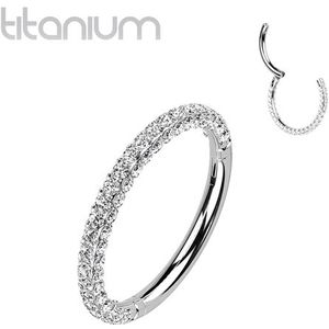 Piercing titanium clicker rondom steentjes 1.2x8 wit