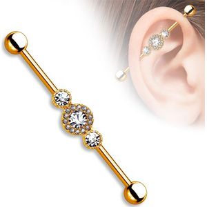 Industrial piercing 3 gecentreerde ronde cirkels gold plated rose kleur