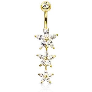 Navelpiercing Triple Marquise CZ Flowers gold plated