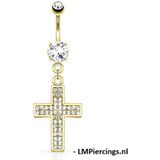 Navelpiercing Gem Paved Cross hanger gold plated