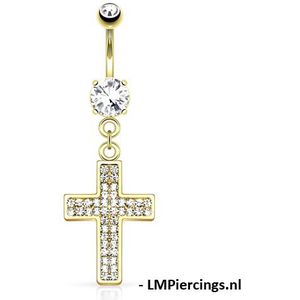 Navelpiercing Gem Paved Cross hanger gold plated