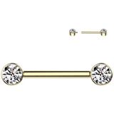 Piercing titanium steen wit 14mm gold plated