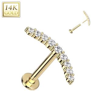 Piercing push in 1.2x8mm CZ Paved Curved Line Top 14kt goud