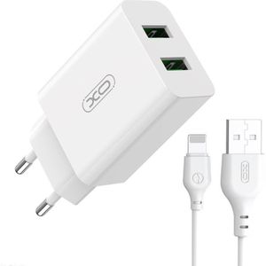 Wall Charger XO L119 Dual USB-A and Lightning Cable 18W (White)
