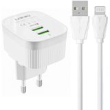LDNIO A201 Wall Charger with 2 USB Ports and Lightning Cable