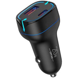 Vipfan C11 USB + USB-C Dual-Port Car Charger with 20W Power Delivery and Quick Charge 3.0, LED Indicator (Black)