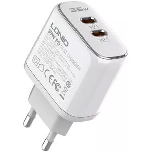 LDNIO A2528M MFi Wall Charger with 2x USB-C Ports and USB-C to Lightning Cable (35W)