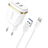 Foneng T240 Dual USB Wall Charger with 2.4A Output + USB to Lightning Cable (White)