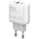 LDNIO A2421C Wall Charger with 22.5W USB-C to USB-C and USB-C to Lightning Cables