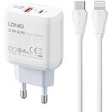 LDNIO A2421C Wall Charger with 22.5W USB-C to USB-C and USB-C to Lightning Cables