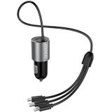Auto-oplader Dudao R5Pro 1x USB, 3.4A + 3in1 USB-C / Micro USB / Lightning kabel (grijs)
