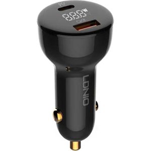 LDNIO C101 Car Charger, Dual USB and USB-C Ports, 100W Output + USB-C to Lightning Cable (Black)