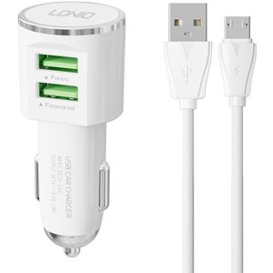 LDNIO DL-C29 car charger, 2x USB, 3.4A + Micro USB cable (white)