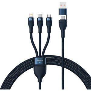 Baseus Flash Series 2 3-in-1 USB Cable with USB-C, Micro USB, and Lightning Connectors, 100W, 1.2m Long (Blue)