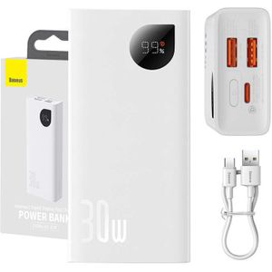 Baseus Adaman2 10000mAh Powerbank with 2xUSB, USB-C, and 30W Output (White)