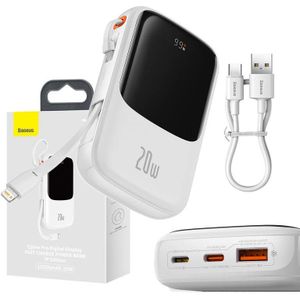 Baseus Qpow Pro 10000mAh 20W Powerbank with Lightning, USB-C, and USB Connections (White)