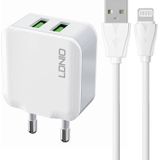 LDNIO A2201 Wall Charger with 2 USB Ports and Lightning Cable