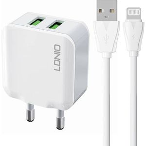 LDNIO A2201 Wall Charger with 2 USB Ports and Lightning Cable