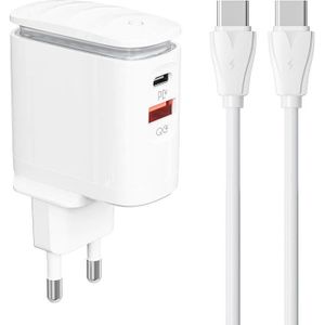 LDNIO A2423C Wall Charger with USB, USB-C, and USB-C to USB-C Cable