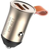 LDNIO C509Q Car Charger with Dual USB + USB-C Ports, 30W Output and USB-C to Lightning Cable (Gold)